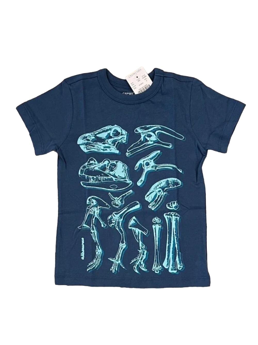 NWT J. Crew Boys' Blue W/Glow-in-the-Dark Dinosaur Bones Graphic Tee - SIZE 2